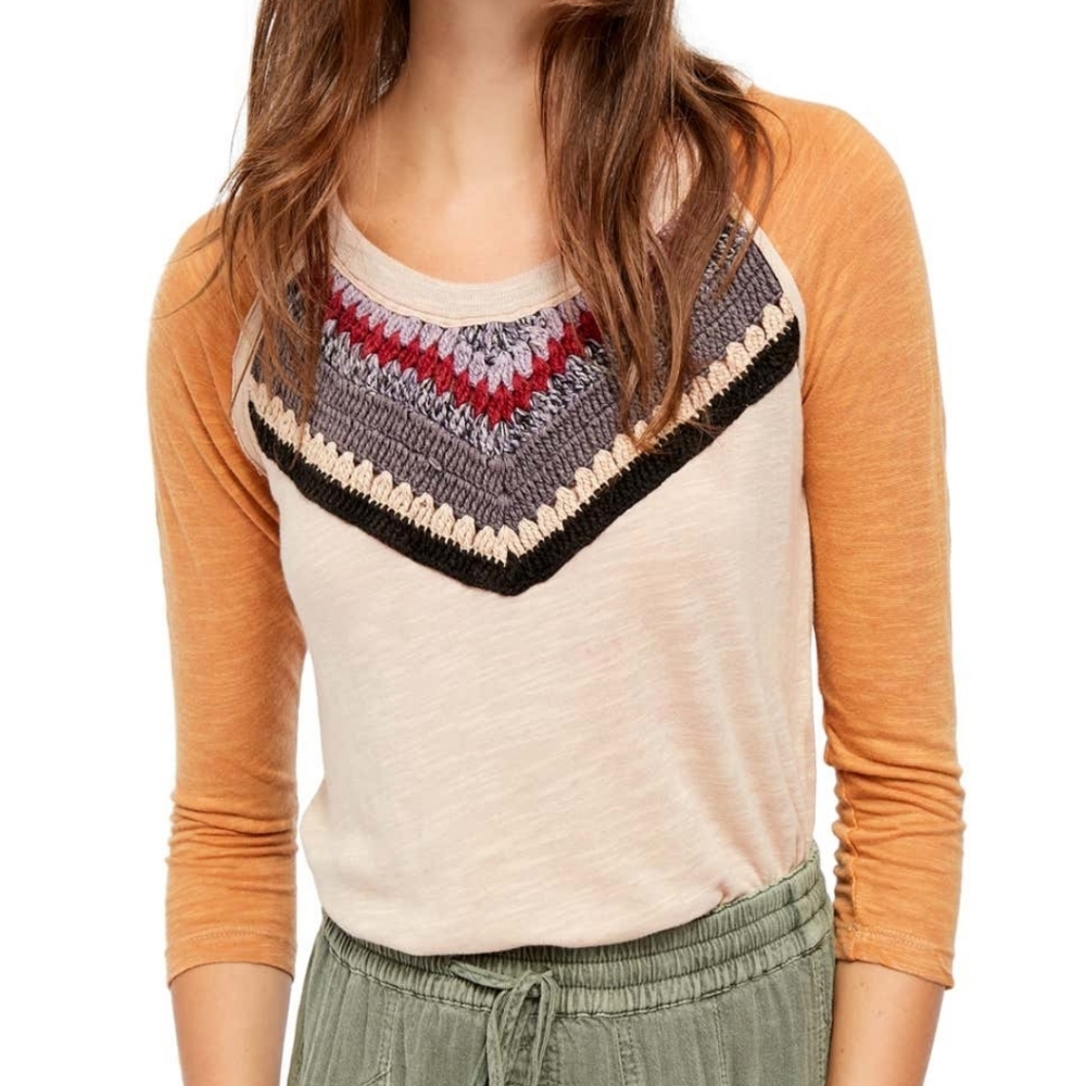 NWT Free People Crochet Paneled Shirt. Small